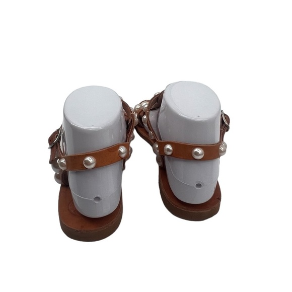 Faux Pearl Adjustable Strap Brown Adjustable Ankle Strap Sandals Size 38 Women's - Picture 8 of 9